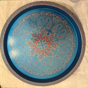 ✨Vintage British Tin Tray Retro Blue Paisley MCM✨💙  1950s/1960s
